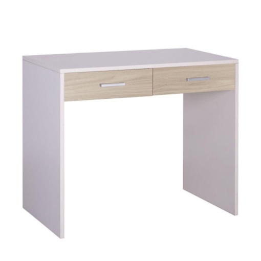 SCRIVANIA RETTANGOLARE MODERNA PER CAMERA CON 2 CASSETTI DIMENSIONI 76X91X55 CM, COLORE BIANCO E OLMO CHIARO