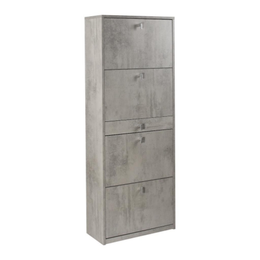 SCARPIERA SALVASPAZIO IN LEGNO CON 4 ANTE A RIBALTA E 1 CASSETTO CENTRALE 164X63X29 CM COLORE CEMENTO