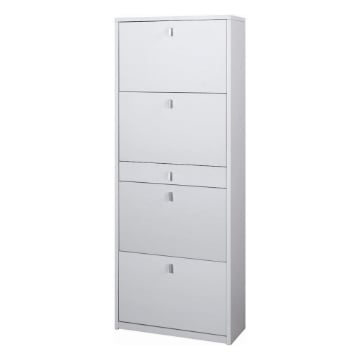 SCARPIERA SALVASPAZIO IN LEGNO CON 4 ANTE A RIBALTA E 1 CASSETTO CENTRALE 164X63X29 CM COLORE BIANCO