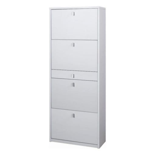SCARPIERA SALVASPAZIO IN LEGNO CON 4 ANTE A RIBALTA E 1 CASSETTO CENTRALE 164X63X29 CM COLORE BIANCO