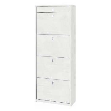 SCARPIERA SALVASPAZIO IN LEGNO CON 4 ANTE A RIBALTA E 1 CASSETTO164X63X29 CM COLORE OSSIDO BIANCO