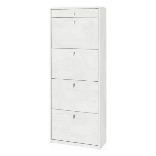 SCARPIERA SALVASPAZIO IN LEGNO CON 4 ANTE A RIBALTA E 1 CASSETTO164X63X29 CM COLORE OSSIDO BIANCO