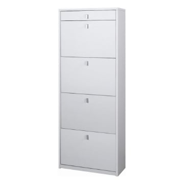 SCARPIERA SALVASPAZIO IN LEGNO CON 4 ANTE A RIBALTA E 1 CASSETTO164X63X29 CM COLORE OSSIDO BIANCO