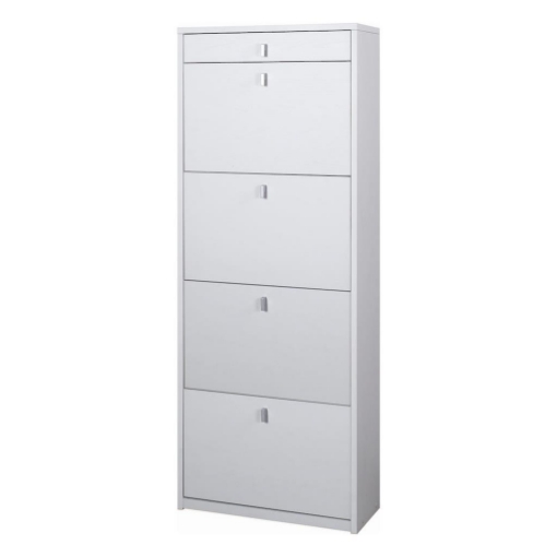 SCARPIERA SALVASPAZIO IN LEGNO CON 4 ANTE A RIBALTA E 1 CASSETTO164X63X29 CM COLORE OSSIDO BIANCO
