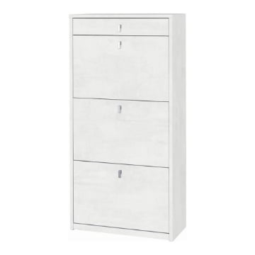 SCARPIERA SALVASPAZIO IN LEGNO CON 3 ANTE A RIBALTA  E 1 CASSETTO 127X63X29 CM COLORE OSSIDO BIANCO