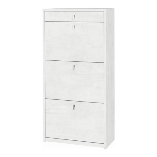SCARPIERA SALVASPAZIO IN LEGNO CON 3 ANTE A RIBALTA  E 1 CASSETTO 127X63X29 CM COLORE OSSIDO BIANCO