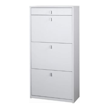 SCARPIERA SALVASPAZIO IN LEGNO CON 3 ANTE A RIBALTA  E 1 CASSETTO 127X63X29 CM COLORE BIANCO 