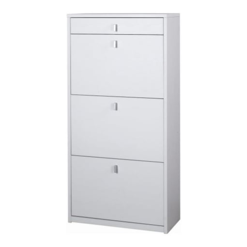 SCARPIERA SALVASPAZIO IN LEGNO CON 3 ANTE A RIBALTA  E 1 CASSETTO 127X63X29 CM COLORE BIANCO 