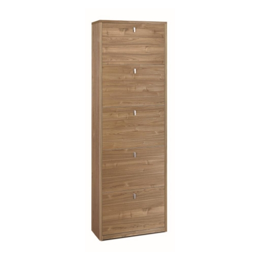 SCARPIERA SALVASPAZIO IN LEGNO CON 5 ANTE A RIBALTA 190X63X29 CM COLORE NOCE