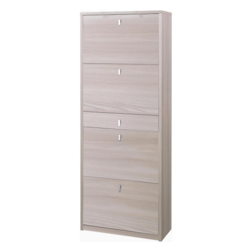 SCARPIERA SALVASPAZIO IN LEGNO CON 4 ANTE A RIBALTA E 1 CASSETTO CENTRALE 164X63X29 CM COLORE OLMO CHIARO