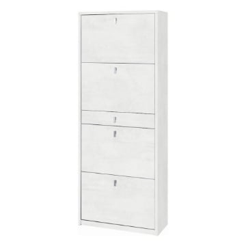 SCARPIERA SALVASPAZIO IN LEGNO CON 4 ANTE A RIBALTA E 1 CASSETTO CENTRALE 164X63X29 CM COLORE OSSIDO BIANCO