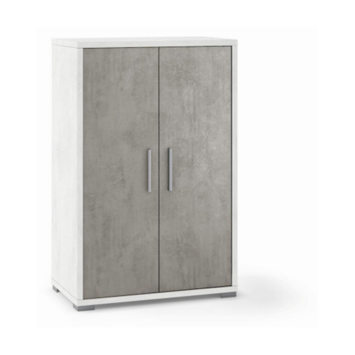MOBILE DA ARREDO IN LEGNO CON 2 ANTE 110X71X41 CM COLORE OSSIDO BIANCO E CEMENTO