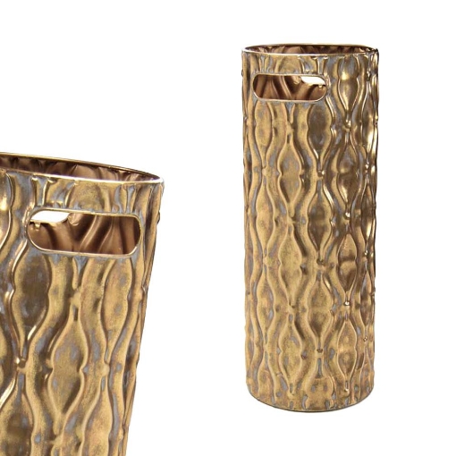 PORTA OMBRELLI CON BASE TONDA IN METALLO TRAFORATO  COLORE ORO D.20X55