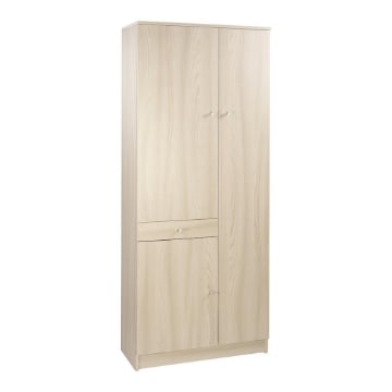 ARMADIO SALVASPAZIO IN LEGNO CON 3 ANTE E 1 CASSETTO 183X77X34CM COLORE OLMO CHIARO