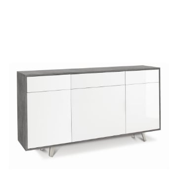 MOBILE DA ARREDO IN LEGNO CON PIEDINI. 3 ANTE E 3 CASSETTI 92X164X41 CM COLORE CEMENTO E BIANCO LUCIDO
