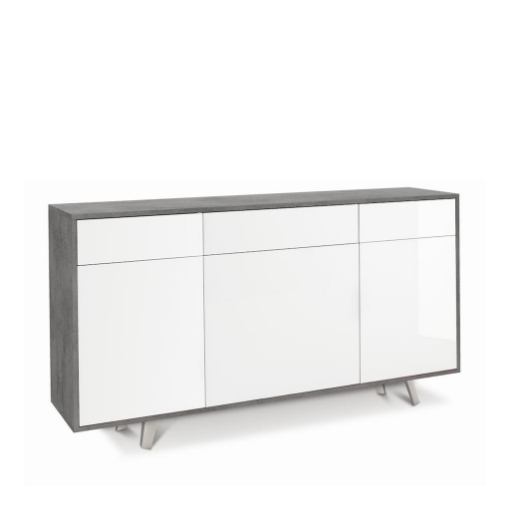 MOBILE DA ARREDO IN LEGNO CON PIEDINI. 3 ANTE E 3 CASSETTI 92X164X41 CM COLORE CEMENTO E BIANCO LUCIDO