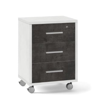 CASSETTIERA DA UFFICIO IN LEGNO CON 3 CASSETTI, 4 RUOTE E BLOCCO 71X51X41 CM COLORE OSSIDO BIANCO E OSSIDO NERO