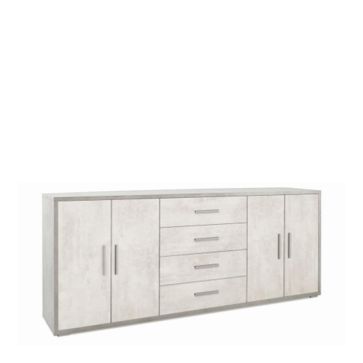 MOBILE DA ARREDO IN LEGNO CON 4 ANTE E 4 CASSETTI 84X203X41 CM COLORE CEMENTO E OSSIDO BIANCO