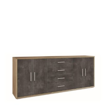 MOBILE DA ARREDO IN LEGNO CON 4 ANTE E 4 CASSETTI 84X203X41 CM COLORE NOCE E OSSIDO NERO