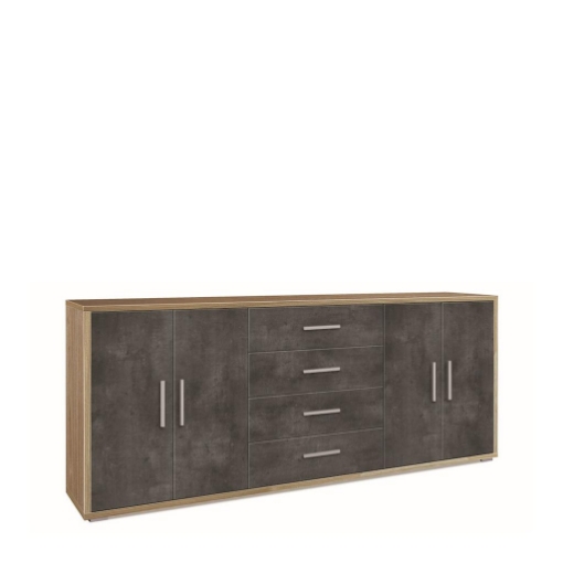 MOBILE DA ARREDO IN LEGNO CON 4 ANTE E 4 CASSETTI 84X203X41 CM COLORE NOCE E OSSIDO NERO