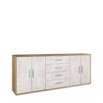 MOBILE DA ARREDO IN LEGNO CON 4 ANTE E 4 CASSETTI 84X203X41 CM COLORE NOCE E OSSIDO BIANCO