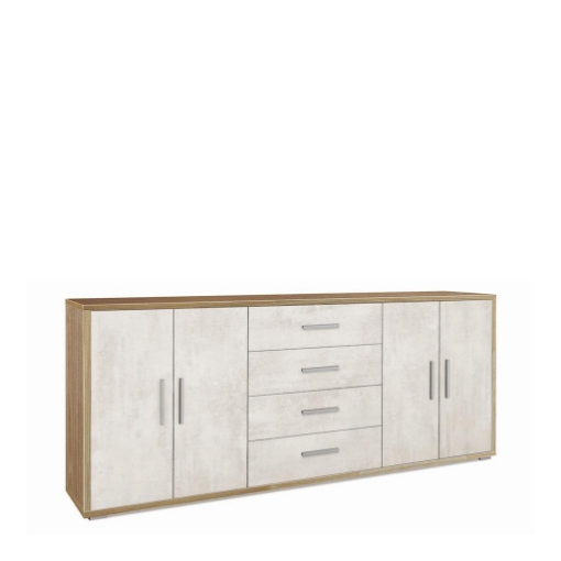 MOBILE DA ARREDO IN LEGNO CON 4 ANTE E 4 CASSETTI 84X203X41 CM COLORE NOCE E OSSIDO BIANCO
