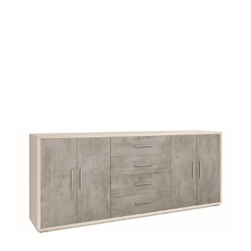 MOBILE DA ARREDO IN LEGNO CON 4 ANTE E 4 CASSETTI 84X203X41 CM COLORE OSSIDO BIANCO E CEMENTO