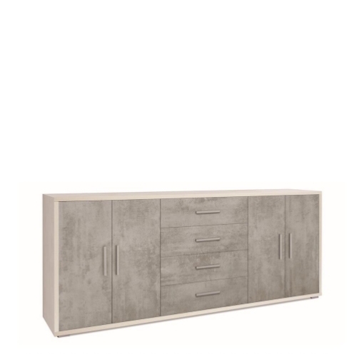 MOBILE DA ARREDO IN LEGNO CON 4 ANTE E 4 CASSETTI 84X203X41 CM COLORE OSSIDO BIANCO E CEMENTO