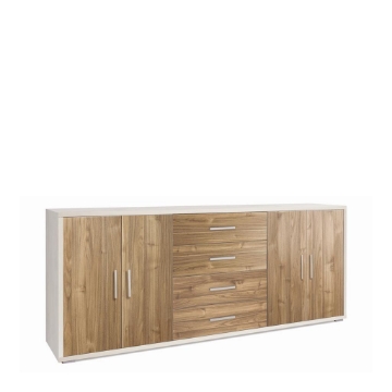 MOBILE DA ARREDO IN LEGNO CON 4 ANTE E 4 CASSETTI 84X203X41 CM COLORE OSSIDO BIANCO E NOCE