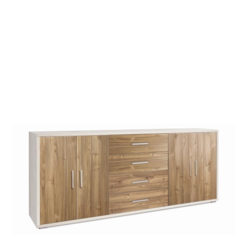 MOBILE DA ARREDO IN LEGNO CON 4 ANTE E 4 CASSETTI 84X203X41 CM COLORE OSSIDO BIANCO E NOCE