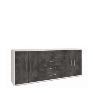 MOBILE DA ARREDO IN LEGNO CON 4 ANTE E 4 CASSETTI 84X203X41 CM COLORE OSSIDO BIANCO E OSSIDO NERO