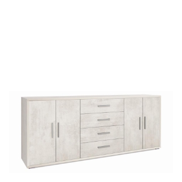 MOBILE DA ARREDO IN LEGNO CON 4 ANTE E 4 CASSETTI 84X203X41 CM COLORE OSSIDO BIANCO