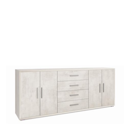 MOBILE DA ARREDO IN LEGNO CON 4 ANTE E 4 CASSETTI 84X203X41 CM COLORE OSSIDO BIANCO