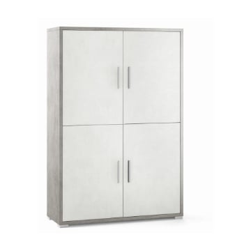 MOBILE DA ARREDO IN LEGNO CON 4 ANTE 161X108X41 CM COLORE CEMENTO E OSSIDO BIANCO