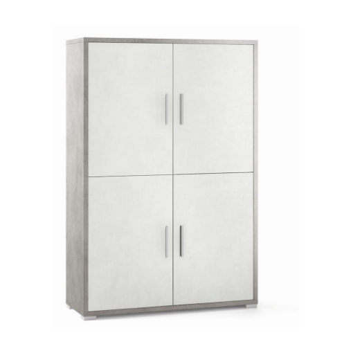 MOBILE DA ARREDO IN LEGNO CON 4 ANTE 161X108X41 CM COLORE CEMENTO E OSSIDO BIANCO