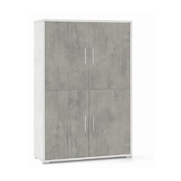 MOBILE DA ARREDO IN LEGNO CON 4 ANTE 161X108X41 CM COLORE OSSIDO BIANCO E CEMENTO