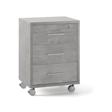 CASSETTIERA DA UFFICIO IN LEGNO CON 3 CASSETTI, 4 RUOTE E BLOCCO 71X51X41 CM COLORE CEMENTO