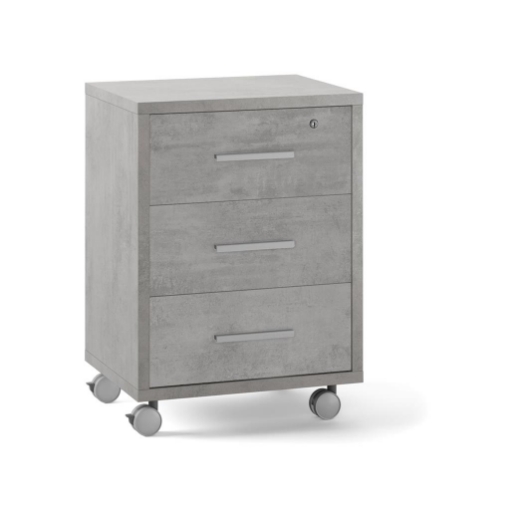 CASSETTIERA DA UFFICIO IN LEGNO CON 3 CASSETTI, 4 RUOTE E BLOCCO 71X51X41 CM COLORE CEMENTO