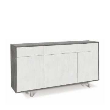 MOBILE DA ARREDO IN LEGNO CON PIEDINI. 3 ANTE E 3 CASSETTI 92X164X41 CM COLORE CEMENTO E OSSIDO BIANCO