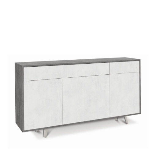 MOBILE DA ARREDO IN LEGNO CON PIEDINI. 3 ANTE E 3 CASSETTI 92X164X41 CM COLORE CEMENTO E OSSIDO BIANCO