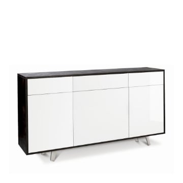 MOBILE DA ARREDO IN LEGNO CON PIEDINI. 3 ANTE E 3 CASSETTI 92X164X41 CM COLORE OSSIDO NERO E BIANCO LUCIDO
