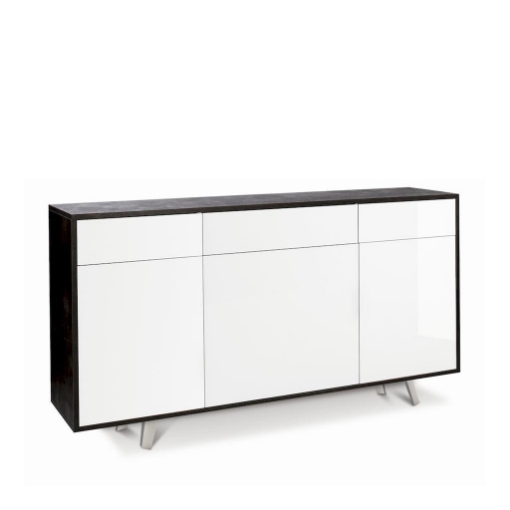 MOBILE DA ARREDO IN LEGNO CON PIEDINI. 3 ANTE E 3 CASSETTI 92X164X41 CM COLORE OSSIDO NERO E BIANCO LUCIDO