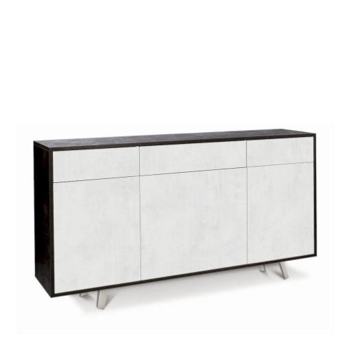 MOBILE DA ARREDO IN LEGNO CON PIEDINI. 3 ANTE E 3 CASSETTI 92X164X41 CM COLORE OSSIDO NERO E OSSIDO BIANCO