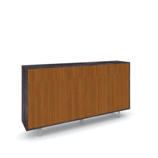 MOBILE DA ARREDO IN LEGNO CON PIEDINI. 3 ANTE E 3 CASSETTI 92X164X41 CM COLORE OSSIDO NERO E ROVERE DOGATO