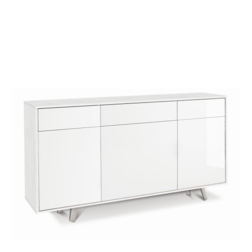 MOBILE DA ARREDO IN LEGNO CON PIEDINI. 3 ANTE E 3 CASSETTI 92X164X41 CM COLORE OSSIDO BIANCO E BIANCO LUCIDO