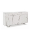 MOBILE DA ARREDO IN LEGNO CON PIEDINI. 3 ANTE E 3 CASSETTI 92X164X41 CM COLORE OSSIDO BIANCO E MARMO CALACATTA