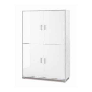 MOBILE DA ARREDO IN LEGNO CON PIEDINI 4 ANTE 161X108X41 CM COLORE BIANCO FIAMMATO E BIANCO LUCIDO