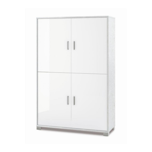 MOBILE DA ARREDO IN LEGNO CON PIEDINI 4 ANTE 161X108X41 CM COLORE BIANCO FIAMMATO E BIANCO LUCIDO