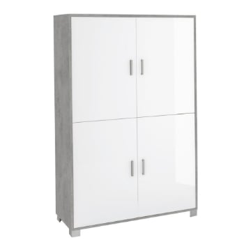 MOBILE DA ARREDO IN LEGNO CON PIEDINI 4 ANTE 161X108X41 CM COLORE CEMENTO E BIANCO LUCIDO