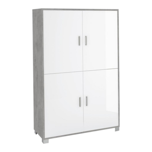 MOBILE DA ARREDO IN LEGNO CON PIEDINI 4 ANTE 161X108X41 CM COLORE CEMENTO E BIANCO LUCIDO